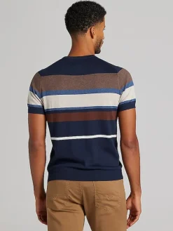 Sweaters|Casual Shop-Joseph Abboud Modern Fit Multistripe Short Sleeve Sweater Navy