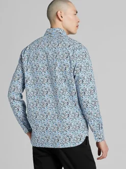 Button Up Shirts|Casual Shirts-Joseph Abboud Modern Fit Painted Abstract Floral Button Up Shirt Blue