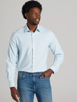 Patterned Dress Shirts|Designer Dress Shirts-Joseph Abboud Modern Fit Performance Mini Grid Dress Shirt Teal