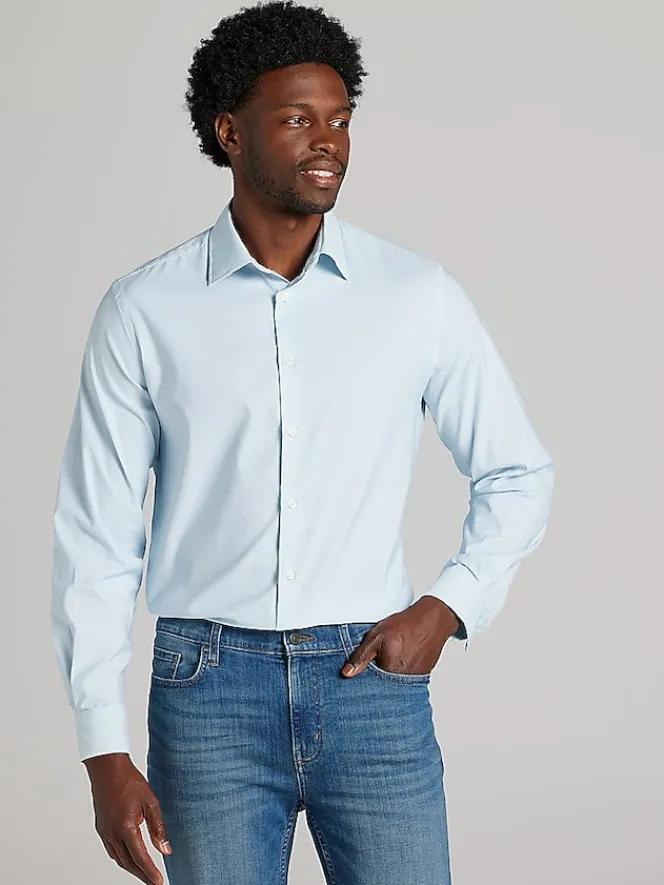 Patterned Dress Shirts|Designer Dress Shirts-Joseph Abboud Modern Fit Performance Mini Grid Dress Shirt Teal