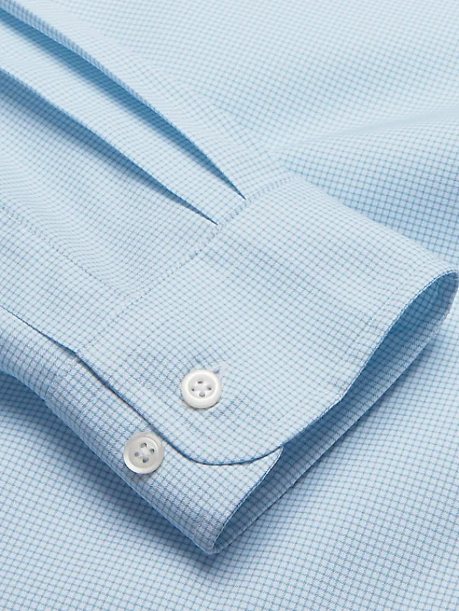 Patterned Dress Shirts|Designer Dress Shirts-Joseph Abboud Modern Fit Performance Mini Grid Dress Shirt Teal