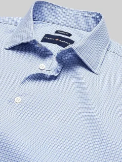 Patterned Dress Shirts|Designer Dress Shirts-Joseph Abboud Modern Fit Performance Small Plaid Dress Shirt Blue