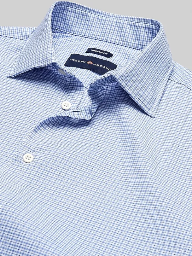 Patterned Dress Shirts|Designer Dress Shirts-Joseph Abboud Modern Fit Performance Small Plaid Dress Shirt Blue