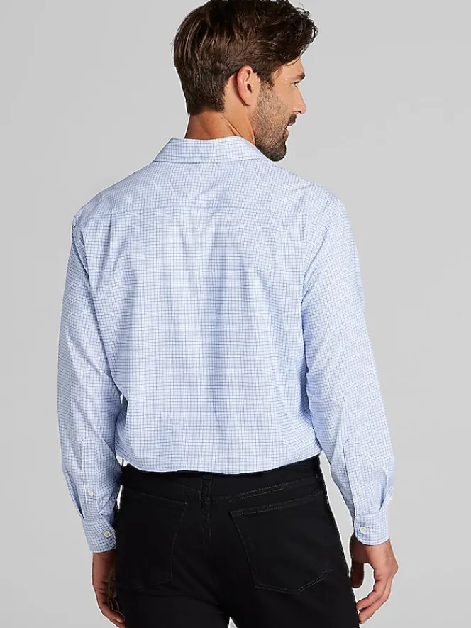 Patterned Dress Shirts|Designer Dress Shirts-Joseph Abboud Modern Fit Performance Small Plaid Dress Shirt Blue