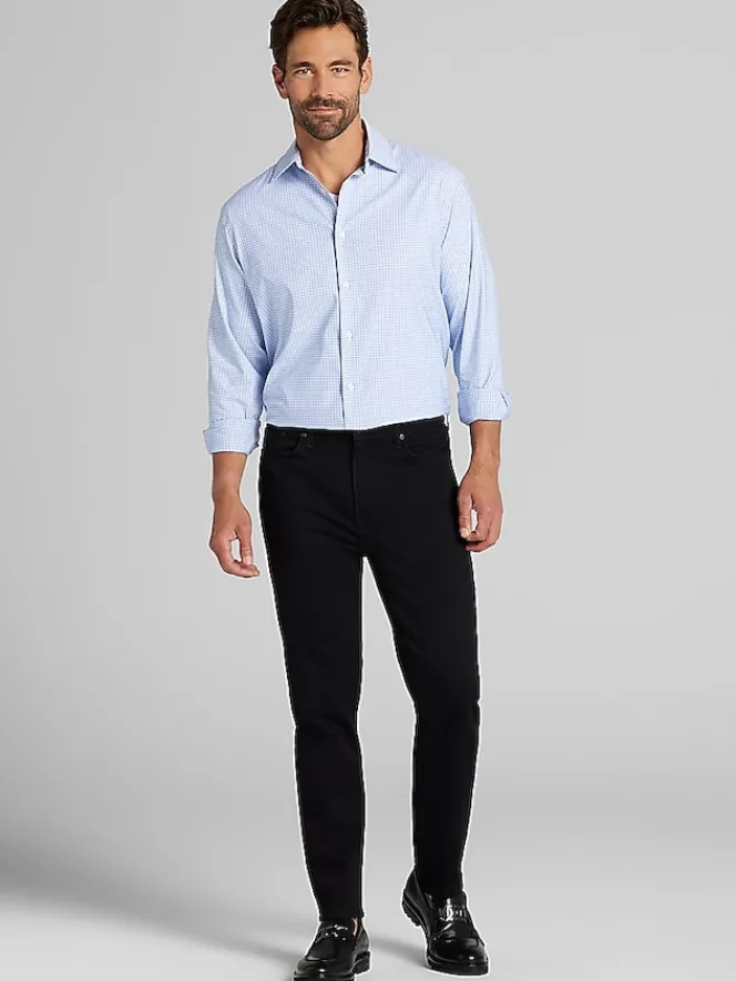 Patterned Dress Shirts|Designer Dress Shirts-Joseph Abboud Modern Fit Performance Small Plaid Dress Shirt Blue