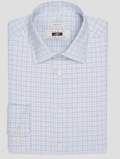 Patterned Dress Shirts|Designer Dress Shirts-Joseph Abboud Modern Fit Performance Tattersol Plaid Dress Shirt Navy