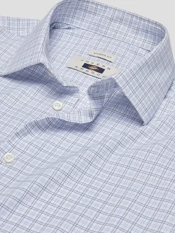 Patterned Dress Shirts|Designer Dress Shirts-Joseph Abboud Modern Fit Performance Tattersol Plaid Dress Shirt Navy