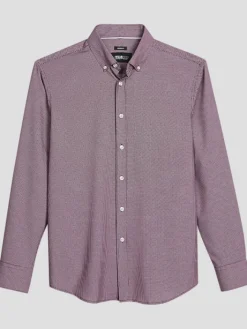 Button Up Shirts|Long Sleeve Button Up Shirts-Awearness Kenneth Cole Modern Fit Performance 4-Way Stretch Button Up Shirt Burgundy