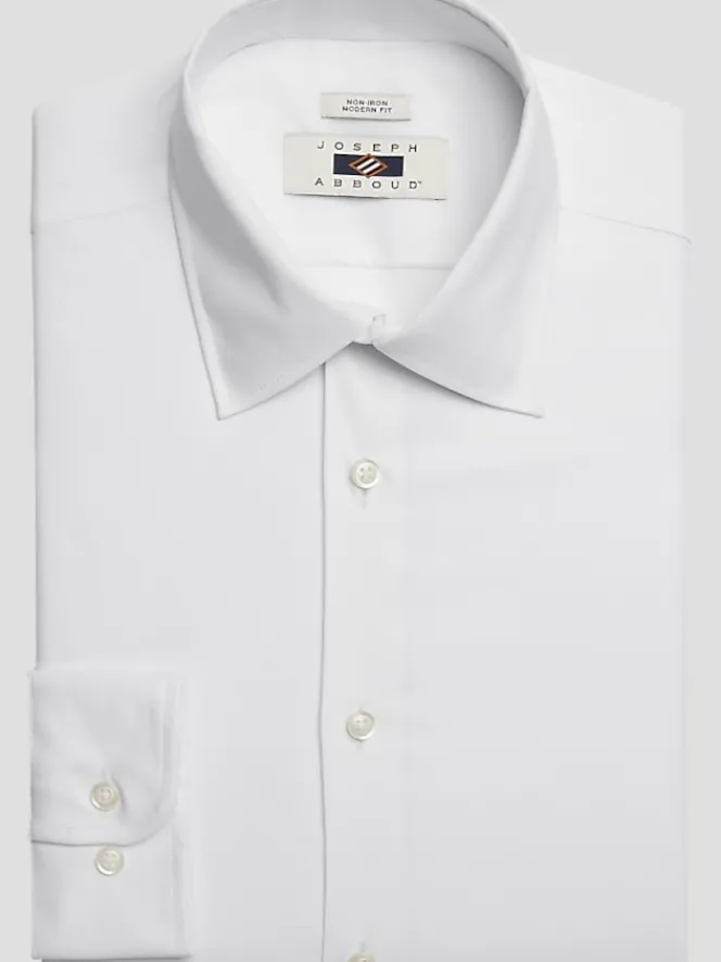 Solid Dress Shirts|Designer Dress Shirts-Joseph Abboud Modern Fit Performance 4-Way Stretch Dress Shirt White Solid