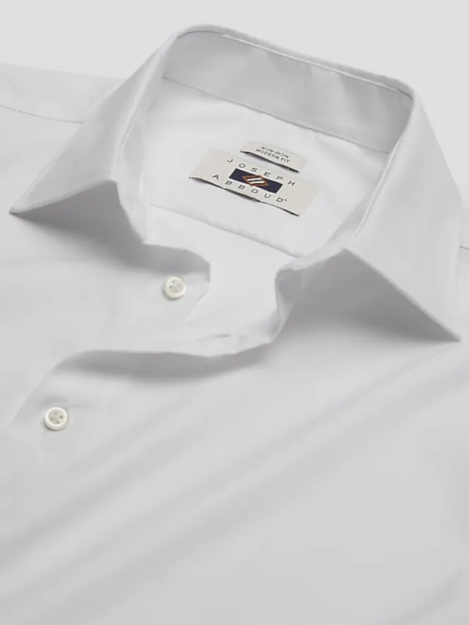 Solid Dress Shirts|Designer Dress Shirts-Joseph Abboud Modern Fit Performance 4-Way Stretch Dress Shirt White Solid