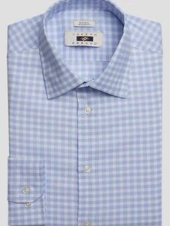 Patterned Dress Shirts|Designer Dress Shirts-Joseph Abboud Modern Fit Performance 4-Way Stretch Gingham Dress Shirt Gray Fancy