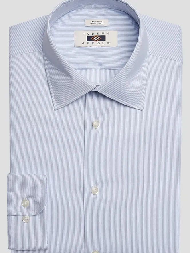 Patterned Dress Shirts|Designer Dress Shirts-Joseph Abboud Modern Fit Performance 4-Way Stretch Dress Shirt Blue Stripe