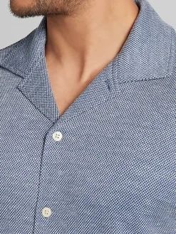 Casual Shirts|Button Up Shirts-Joseph Abboud Modern Fit Pique Knit Camp Shirt Navy