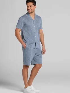 Casual Shirts|Button Up Shirts-Joseph Abboud Modern Fit Pique Knit Camp Shirt Navy