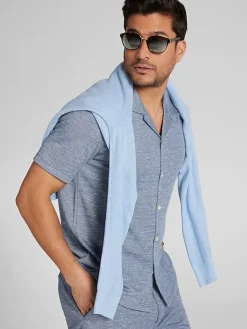 Button Up Shirts|Casual Shirts-Joseph Abboud Modern Fit Pique Knit Shorts Navy