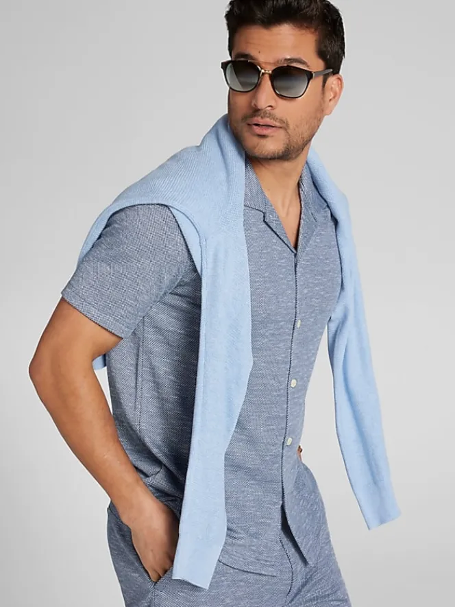 Button Up Shirts|Casual Shirts-Joseph Abboud Modern Fit Pique Knit Shorts Navy