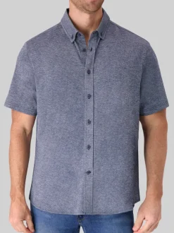 Button Up Shirts-Report Collection Modern Fit Pique Melange Knit Button Up Shirt Med Grey