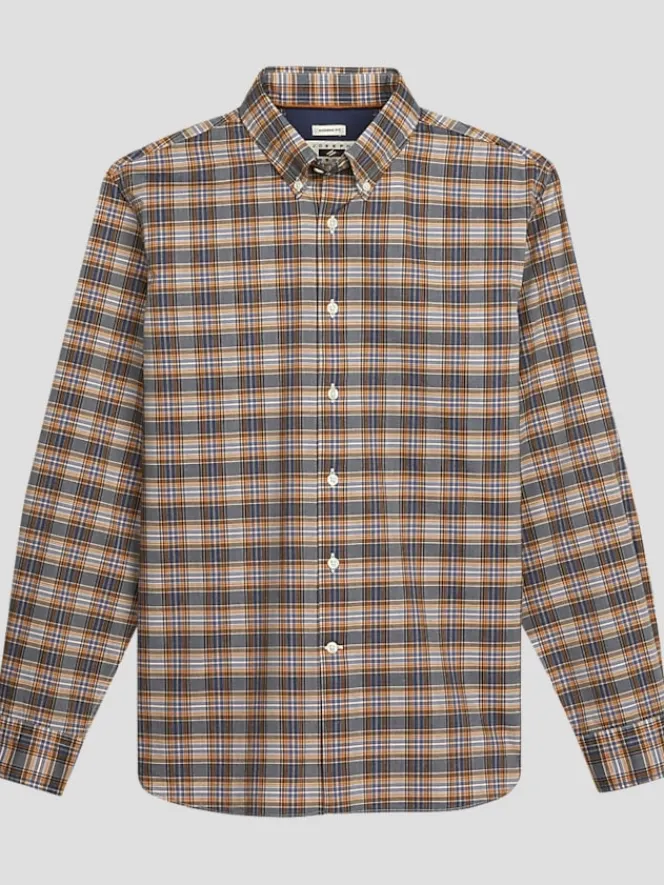 Button Up Shirts|Long Sleeve Button Up Shirts-Joseph Abboud Modern Fit Plaid Button Up Shirt Navy/Gold