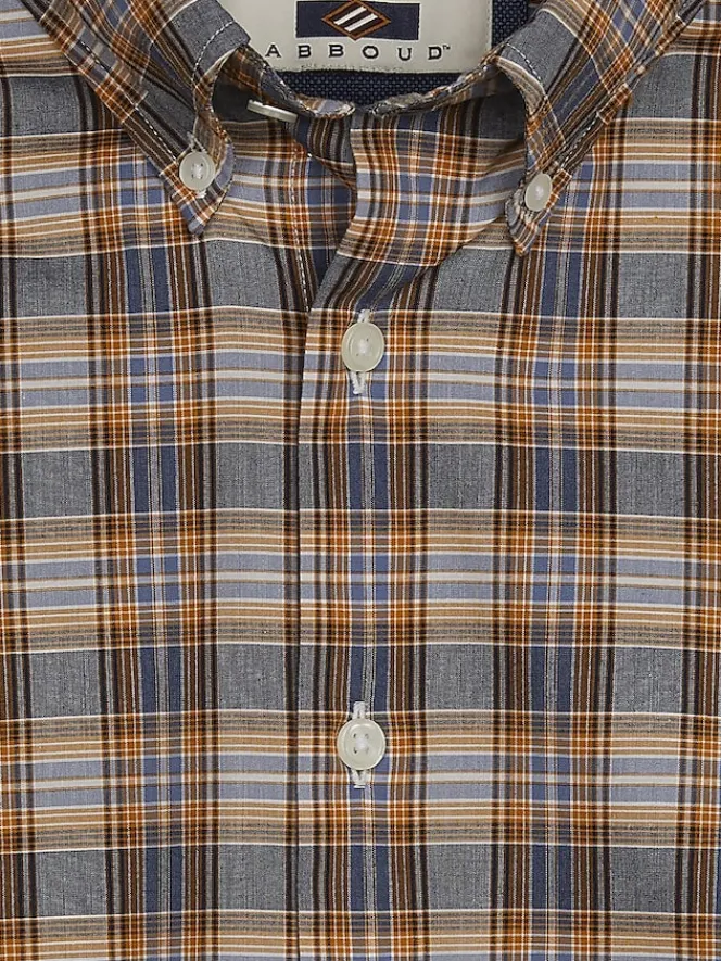 Button Up Shirts|Long Sleeve Button Up Shirts-Joseph Abboud Modern Fit Plaid Button Up Shirt Navy/Gold
