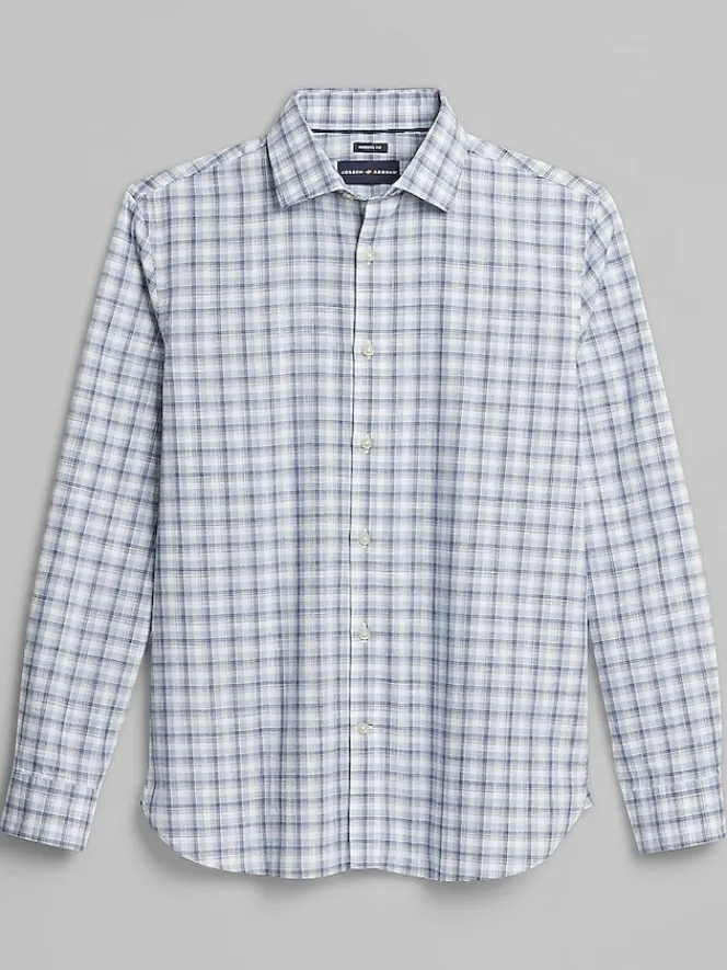 Button Up Shirts|Long Sleeve Button Up Shirts-Joseph Abboud Modern Fit Plaid Button Up Shirt Blue