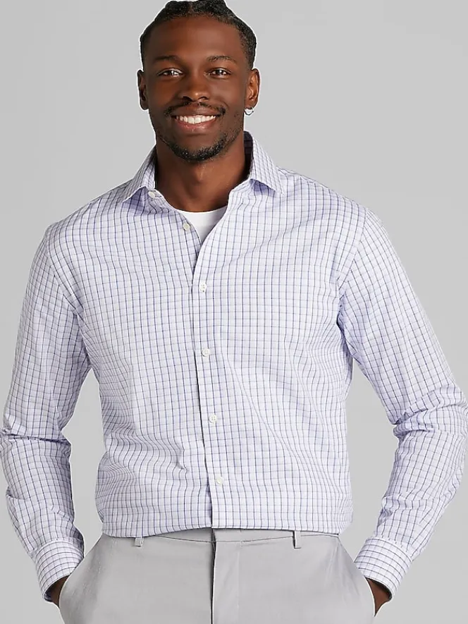 Big & Tall Dress Shirts|Patterned Dress Shirts-Wilke-Rodriguez Modern Fit Plaid Dress Shirt Purple