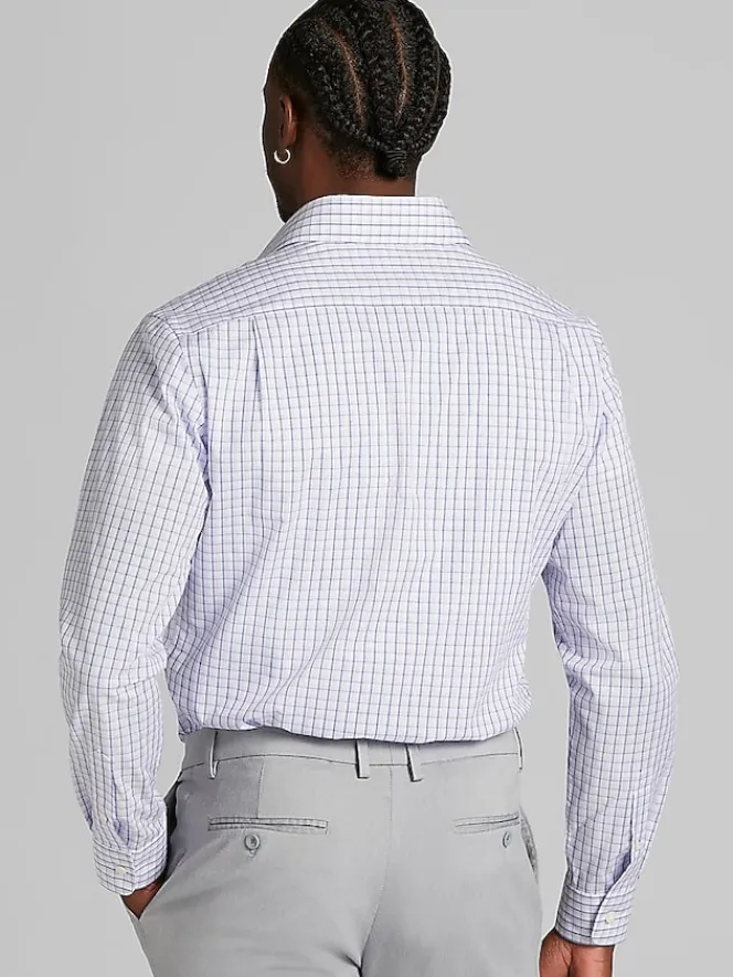 Big & Tall Dress Shirts|Patterned Dress Shirts-Wilke-Rodriguez Modern Fit Plaid Dress Shirt Purple