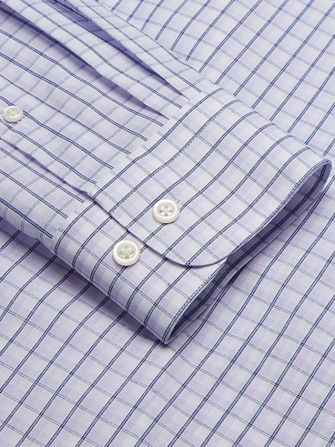 Big & Tall Dress Shirts|Patterned Dress Shirts-Wilke-Rodriguez Modern Fit Plaid Dress Shirt Purple