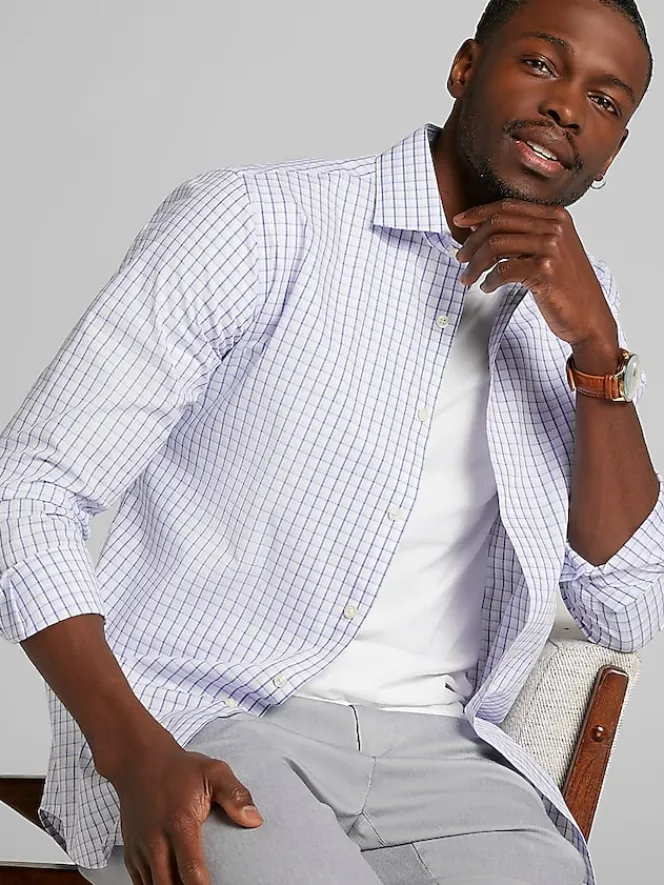 Big & Tall Dress Shirts|Patterned Dress Shirts-Wilke-Rodriguez Modern Fit Plaid Dress Shirt Purple