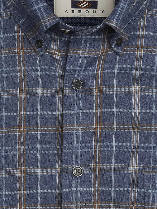 Button Up Shirts|Long Sleeve Button Up Shirts-Joseph Abboud Modern Fit Plaid Flannel Button Up Shirt Heather Blue