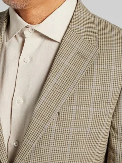 Sport Coats|Sport Coats-Nautica Modern Fit Plaid Linen Blend Sport Coat Tan Windowpane