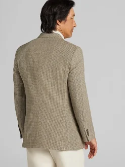 Sport Coats|Sport Coats-Nautica Modern Fit Plaid Linen Blend Sport Coat Tan Windowpane