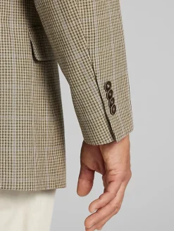 Sport Coats|Sport Coats-Nautica Modern Fit Plaid Linen Blend Sport Coat Tan Windowpane