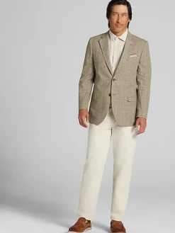 Sport Coats|Sport Coats-Nautica Modern Fit Plaid Linen Blend Sport Coat Tan Windowpane