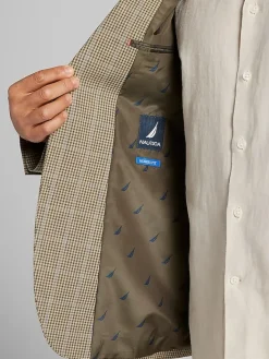 Sport Coats|Sport Coats-Nautica Modern Fit Plaid Linen Blend Sport Coat Tan Windowpane