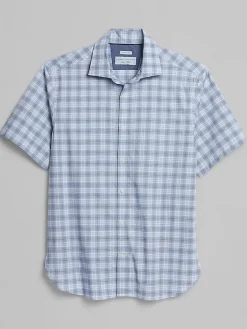 Button Up Shirts-Joseph Abboud Modern Fit Plaid Short Sleeve Button Up Shirt Light Blue