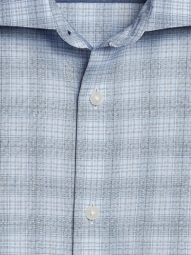 Button Up Shirts-Joseph Abboud Modern Fit Plaid Short Sleeve Button Up Shirt Light Blue