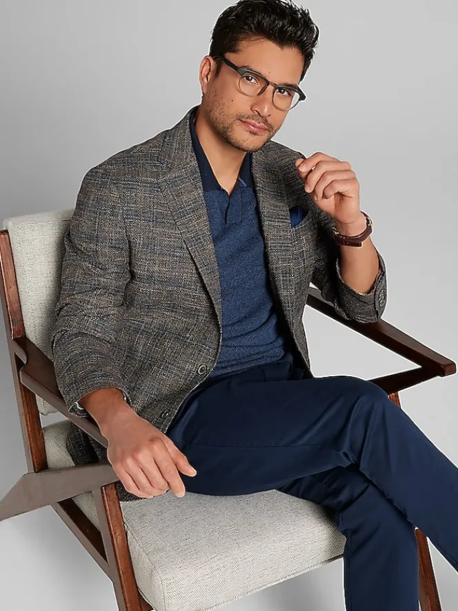 Sport Coats|Sport Coats-Joseph Abboud Modern Fit Plaid Sport Coat Brown Plaid