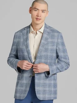 Sport Coats|Sport Coats-Joseph Abboud Modern Fit Plaid Sport Coat Light Blue Plaid