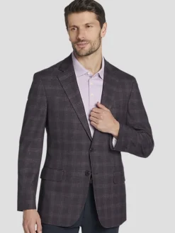 Sport Coats|Sport Coats-Awearness Kenneth Cole Modern Fit Plaid Sport Coat Grey/Plum Plaid