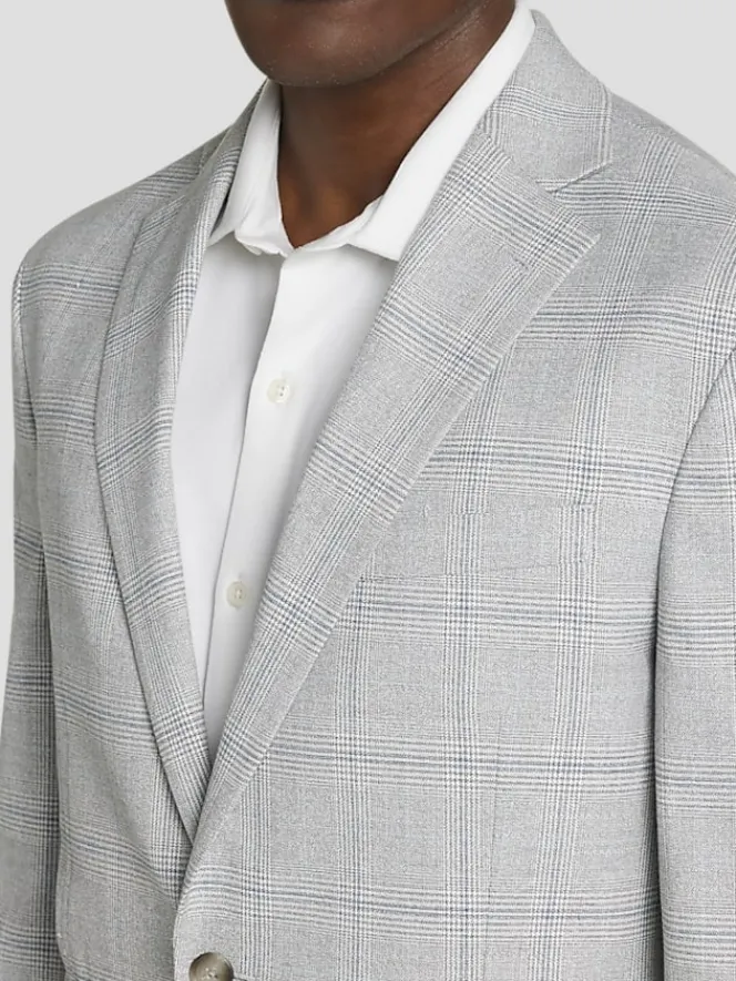 Sport Coats|Sport Coats-Pronto Uomo Modern Fit Plaid Sport Coat Lt Gray Plaid