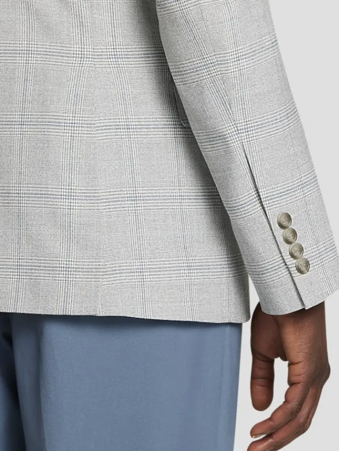 Sport Coats|Sport Coats-Pronto Uomo Modern Fit Plaid Sport Coat Lt Gray Plaid