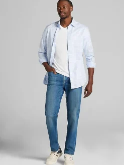 Patterned Dress Shirts|Designer Dress Shirts-Joseph Abboud Modern Fit Plaid Spread Collar Dress Shirt Lt Blue