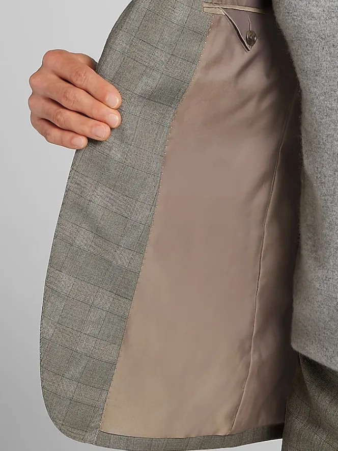 2-piece Suits|Big & Tall Suits-Wilke-Rodriguez Modern Fit Plaid Suit Light Brown Plaid