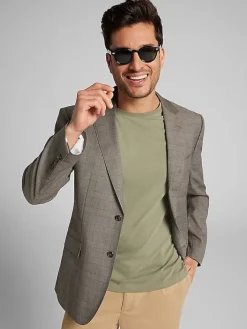 2-piece Suits|Big & Tall Suits-Wilke-Rodriguez Modern Fit Plaid Suit Light Brown Plaid