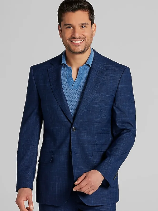2-piece Suits|Big & Tall Suits-Wilke-Rodriguez Modern Fit Plaid Suit Navy Plaid