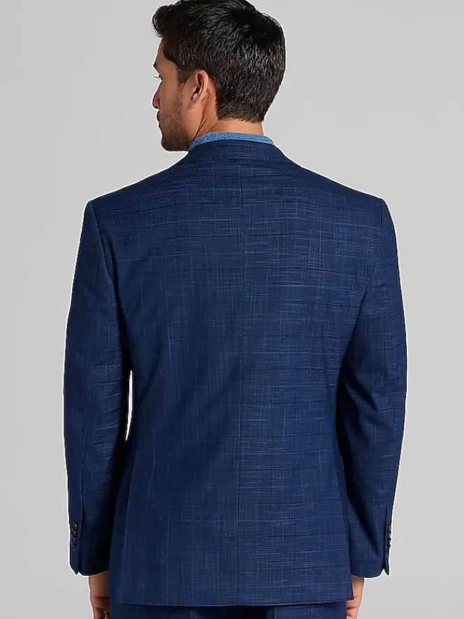 2-piece Suits|Big & Tall Suits-Wilke-Rodriguez Modern Fit Plaid Suit Navy Plaid