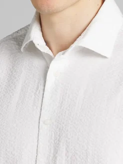 Casual Shirts|Button Up Shirts-Joseph Abboud Modern Fit Seersucker Short Sleeve Button Up Shirt White