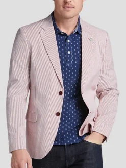 Sport Coats|Sport Coats-Nautica Modern Fit Seersucker Sport Coat Red Seersucker