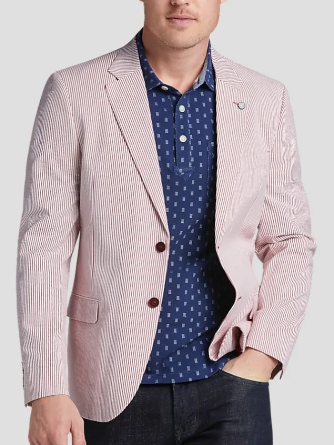 Sport Coats|Sport Coats-Nautica Modern Fit Seersucker Sport Coat Red Seersucker