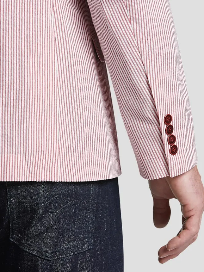 Sport Coats|Sport Coats-Nautica Modern Fit Seersucker Sport Coat Red Seersucker